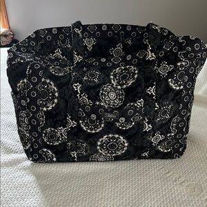 Longaberger Black and White Tote Bag with Intricate Pattern